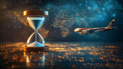 Poster - Hourglass Airplane Global Cityscape at Night