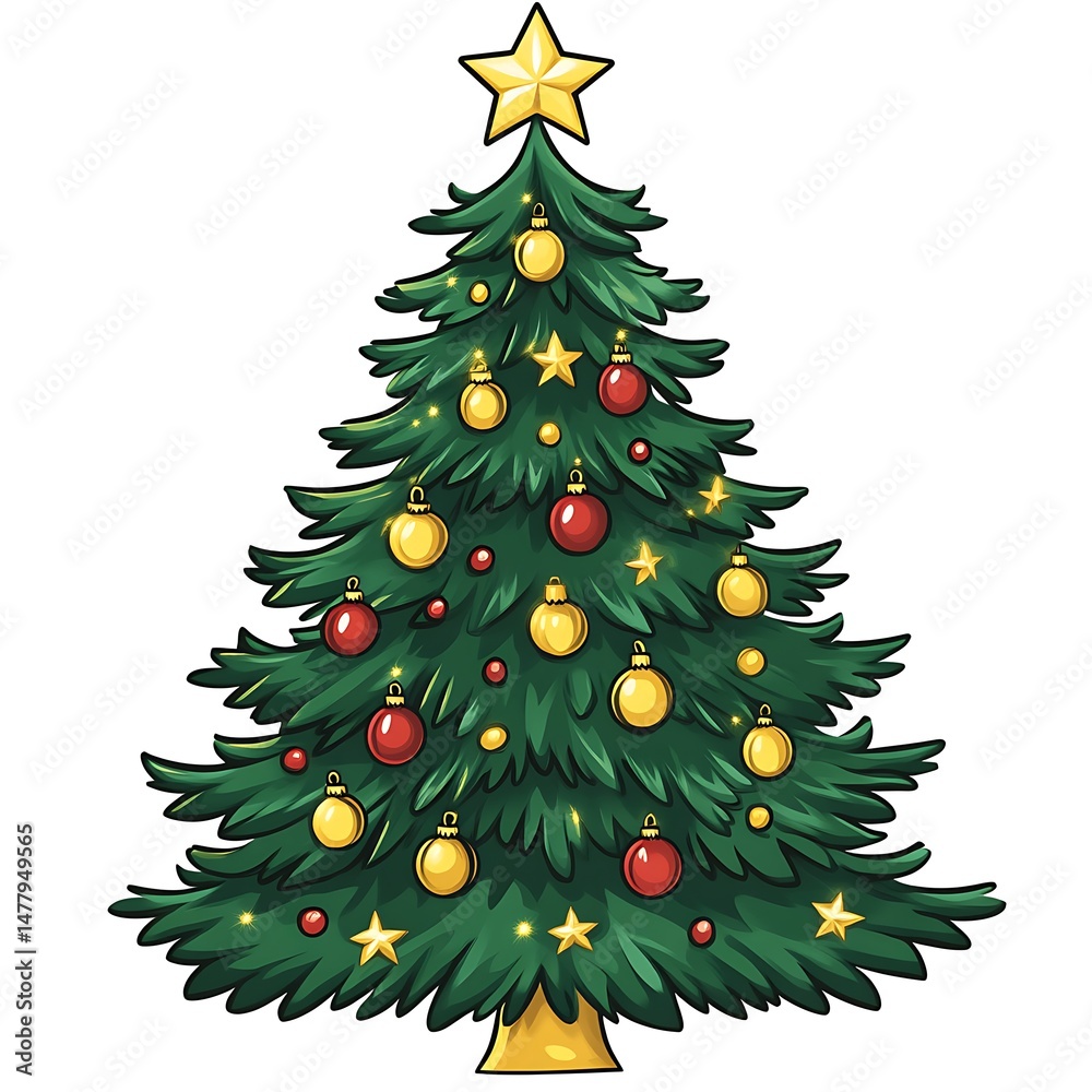 Christmas tree decorated with ornaments Stock Illustration | Adobe Stock