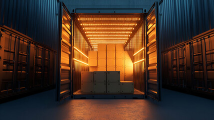 Poster - Illuminated Cargo Shipping Containers at Night