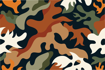 Poster - Camo pattern featuring various leaves in earthy tones for design use and nature-inspired artwork