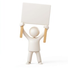 Poster - 3D figure holding a blank sign aloft.