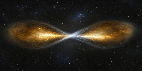 Wall Mural - A cosmic hourglass nebula with glowing gas clouds and distant stars in the dark expanse of space