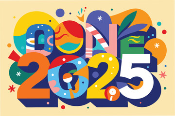 Leinwandbilder - Colorful vector illustration showcasing the year 2025 with vibrant shapes and patterns, perfect for celebrating upcoming trends and events