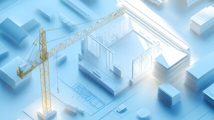 Poster - Isometric Rendering of Building Construction with Crane