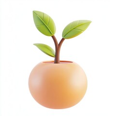 Poster - A 3d rendered depiction of a small plant in a round pot.
