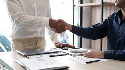 Poster - Team of Business people meeting hand shake and smile for partnership agreement contract deal for investment project