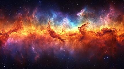 Wall Mural - A vibrant nebula with orange and blue hues against a backdrop of twinkling stars in deep space