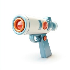 Poster - Playful futuristic toy gun design on white background.