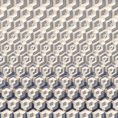 Fototapete - Geometric composition from a grid of cubes in orthogonal projection. Calm grays and beiges create a neutral mood. 3d rendering digital illustration