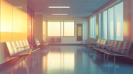 Poster - Modern Airport or Hospital Waiting Room with Sunset Light