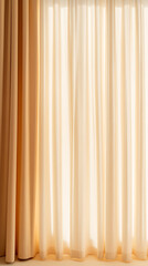 Aufkleber - Warm light filtering through beige and cream colored fabric drapes, creating a soft, elegant, and serene atmosphere in a home interior setting.