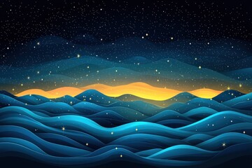 Wall Mural - Nightly mountain landscape with wavy clouds and stars