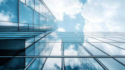 Poster - Modern Glass Building Exterior with Blue Sky Reflection