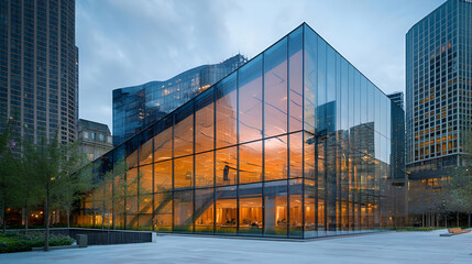 Poster - Modern Glass Building in City at Twilight