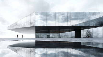 Poster - Modern Glass Building Reflection in Still Water