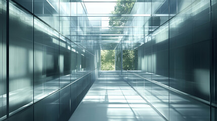 Poster - Modern Glass Corridor Interior with Sunlight