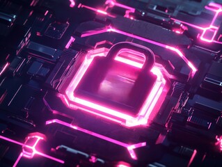Poster - Futuristic circuit board with glowing lock symbol