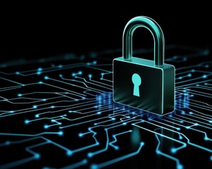 Poster - cybersecurity lock on circuit board