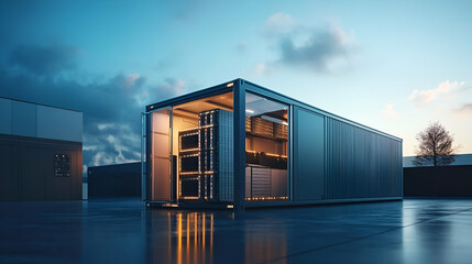 Poster - Modern Modular Container Building at Twilight
