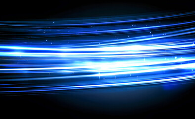 Aufkleber - Abstract background with glowing blue light streaks on a dark black background