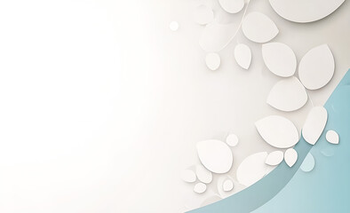 Poster - Elegant minimalist floral background with white paper cutout leaves and soft gradients