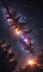 Wall Mural - deep cosmic canvas, vibrant star clusters across a dark galaxy , infinite, night sky