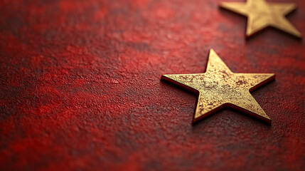 Poster - Red textured background with golden stars for design and decoration beautiful wallpaper and backdrop image