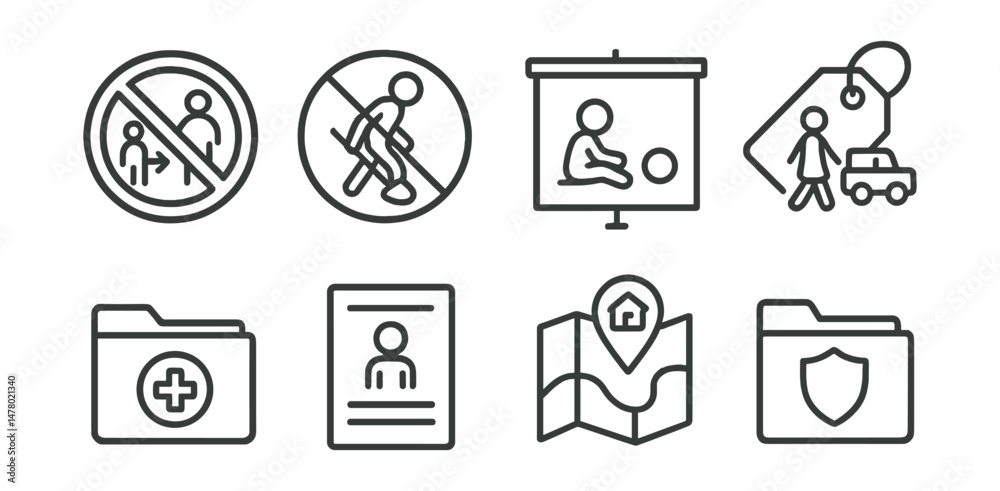 Line style icons of protection from exploitation: no trafficking symbol ...