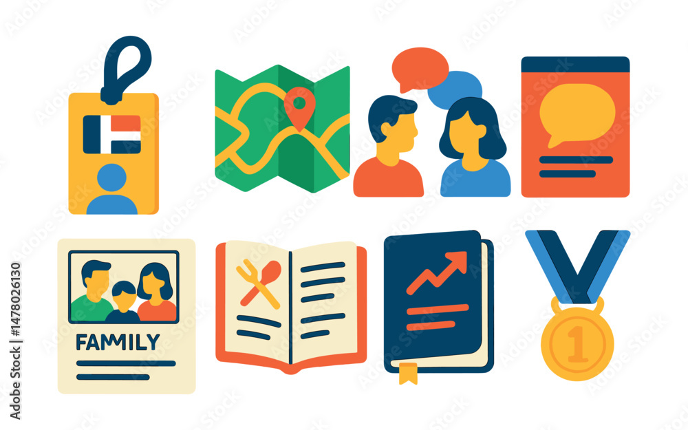Isometric flat vector set of illustrations of language immersion ...