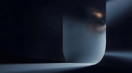 Poster - Abstract Space with Glowing Orbs Entering Through an Archway into a Dark Interior with Soft Lighting and a Futuristic Conceptual Design