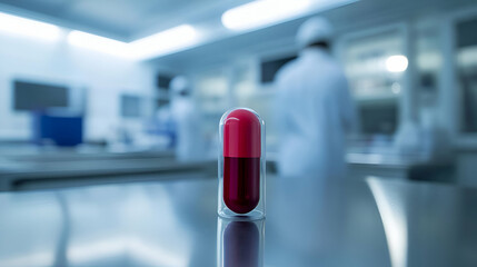 Poster - Red Capsule in a Modern Laboratory Setting