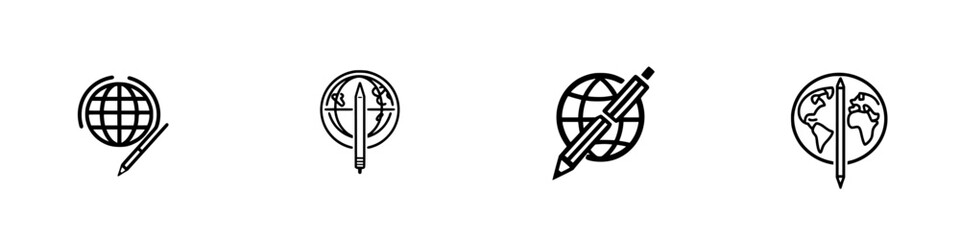 Poster - Vector illustration icons representing global communication and creativity through writing tools on a modern design background