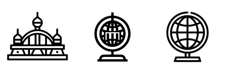 Poster - Vector illustration icons of a building and globes representing global themes and travel