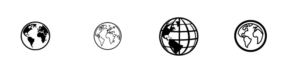 Poster - Vector illustration icons depicting various designs of the globe, showcasing different styles and perspectives of Earth representations