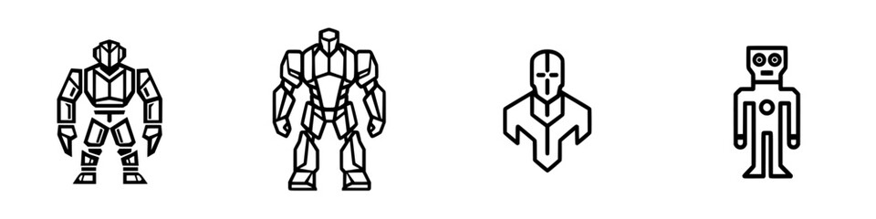 Poster - Vector illustration icons of four distinct robotic characters showcasing unique designs and features