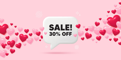 Aufkleber - sale chat speech bubble. 3d hearts pink background. sale 30 percent off discount. promotion price of