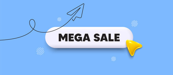 Poster - Mega sale search bar. Share plane line icon. Mega Sale. Special offer price sign. Advertising Discounts symbol. Search button with 3d cursor. Vector
