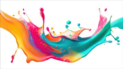 Poster - Vibrant Abstract Splash of Colorful Paint with Dynamic Motion and Artistic Expression on a White Background