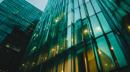 Poster - Teal Glass Skyscrapers at Night