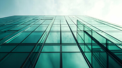Poster - Teal Glass Building Facade Under Bright Sky