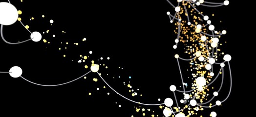 Golden dots and lines connecting white nodes.  Abstract technology background.