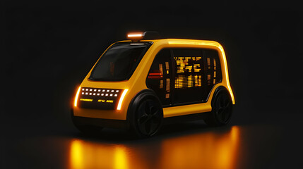 Poster - yellow futuristic electric car in dark studio setting