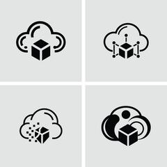 Poster - Creative cloud and cube logo designs for branding icons on a light gray background