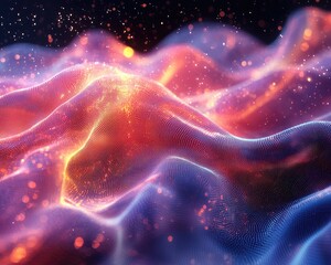 Poster - Abstract colorful waves with glowing particles creating a dynamic background