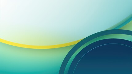 Wall Mural - Blue and green background with abstract geometric shapes, gradient color from light blue to dark green, with an empty yellow rectangular frame in the center for text or logo. 