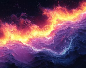 Poster - Vibrant cosmic waves of purple and orange light against a dark backdrop