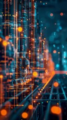 Poster - Exploring vibrant digital cityscapes with glowing lights and intricate patterns at night