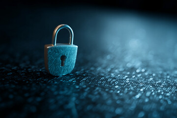 Poster - Metal padlock on digital binary code background, symbolizing data security, online protection, and cybersecurity concept