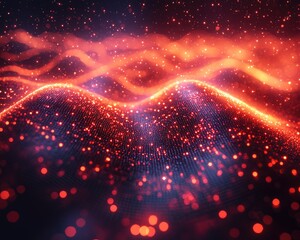 Poster - Vibrant Abstract Waves of Light and Particles Creating a Dynamic Visual Experience