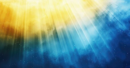 Wall Mural - Blue and yellow background with rays of light, background for presentation, vector illustration. The sun's rays shine from the center, sparkling like stars in space. 